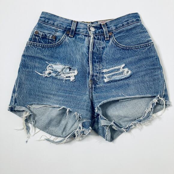 Levi's Pants - Levis Shorts Womens 27 Vintage 901 High Rise Button Fly Denim Destroyed Cut Off